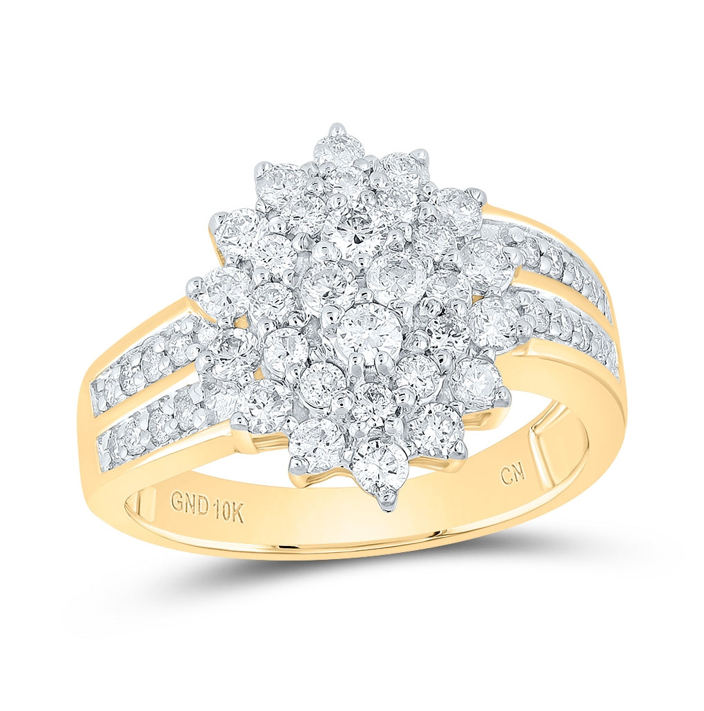 10K Yellow Or White Gold Womens Round Diamond Oval Cluster Ring 1 Cttw, Womens Size: 5-10