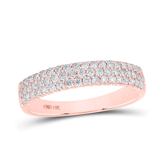 14K Rose Gold Womens Round Diamond Pave Band Ring 1/2 Cttw, Womens Size: 5-10