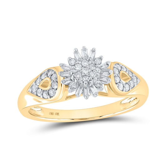 10K Yellow Gold Womens Round Dia. Cluster Ring 0.25 ctw, Women's Size: 5-10
