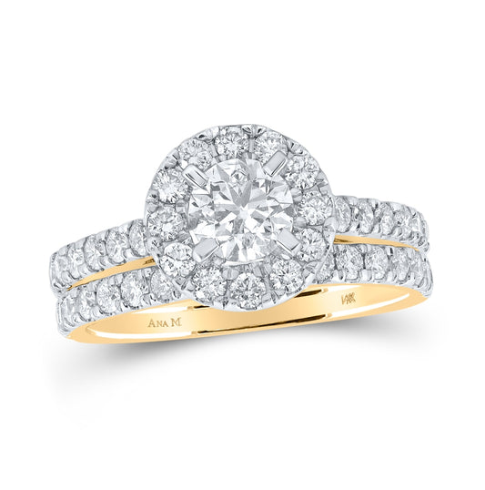 14K White Or Yellow Gold Round Diamond Halo Bridal Wedding Ring Band Set, Womens Size: 5-10