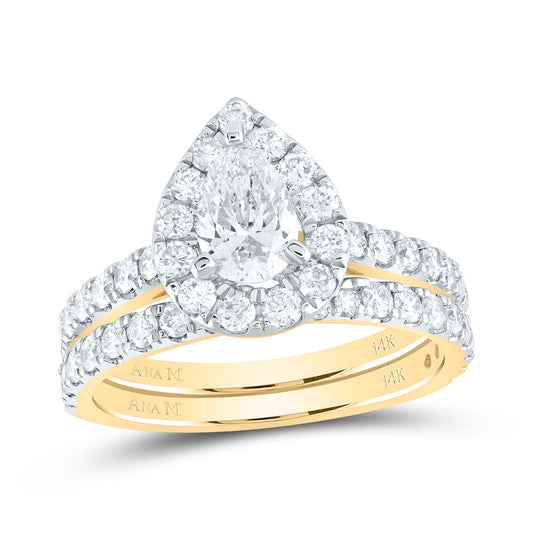 14K Yellow Or White Gold Pear Diamond Halo Bridal Wedding Ring Band Set 1-7/8 Cttw, Womens Size: 5-10