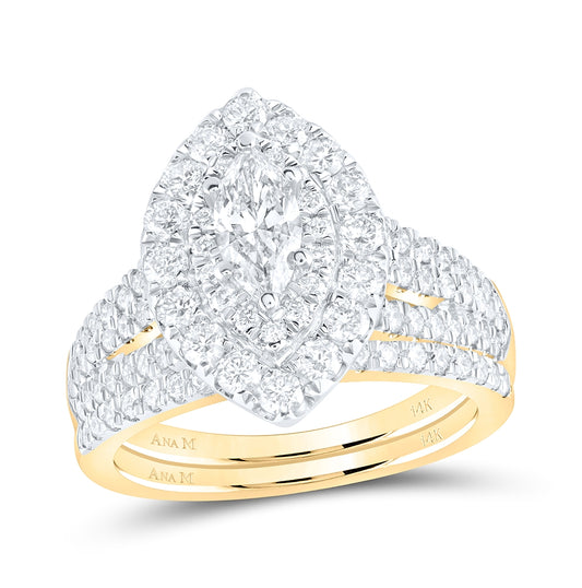 14K Yellow Or White Gold Marquise Diamond Halo Bridal Wedding Ring Band Set 2 Cttw, Womens Size: 5-10