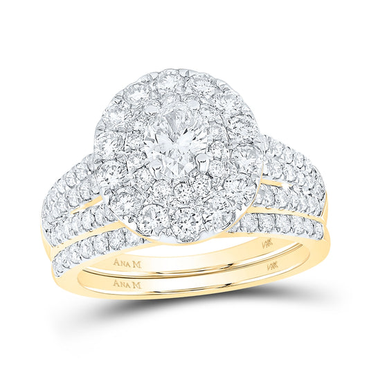 14K Yellow Or White Gold Oval Diamond Halo Bridal Wedding Ring Band Set 2 Cttw, Womens Size: 5-10
