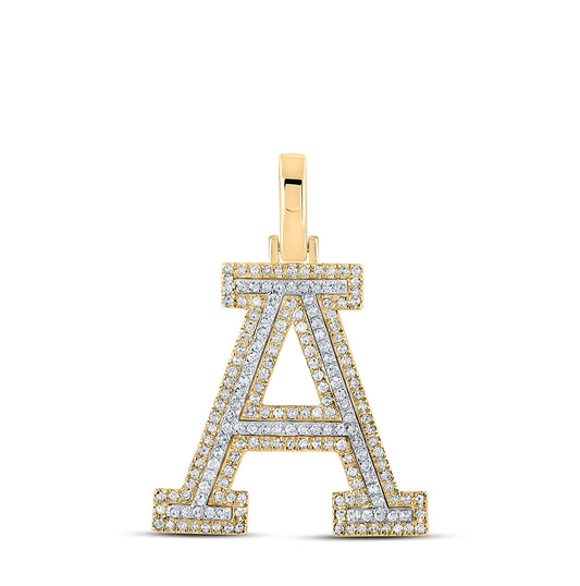 10K Two-tone Gold Mens Round Diamond A Initial Letter Pendant 1/2 Cttw, Length: 1.19 In, Width: 0.61 In