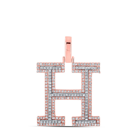 10K Two-tone Gold Mens Round Diamond H Initial Letter Pendant 5/8 Cttw, Length: 1.19 In, Width: 0.61 In