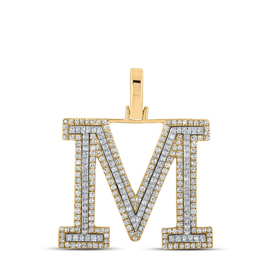 10K Yellow Or Rose Gold Mens Round Diamond M Initial Letter Pendant
