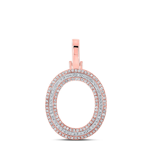 10K Two-tone Gold Mens Round Diamond O Initial Letter Pendant 3/8 Cttw, Length: 1.19 In, Width: 0.61 In