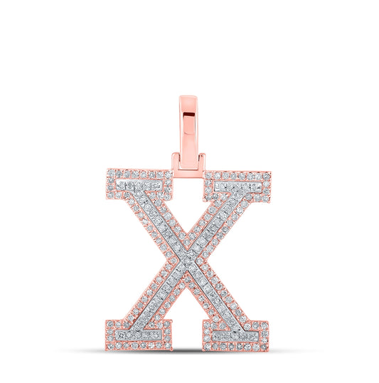 10K Two-tone Gold Mens Round Diamond X Initial Letter Pendant 1/2 Cttw, Length: 1.19 In, Width: 0.61 In