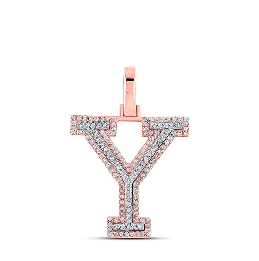 10K Two-tone Gold Mens Round Diamond Y Initial Letter Pendant 3/8 Cttw, Length: 1.19 In, Width: 0.61 In