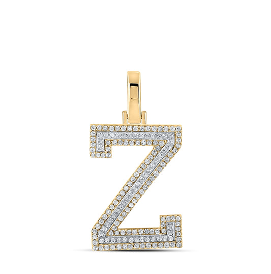 10K Two-tone Gold Mens Round Diamond Z Initial Letter Pendant 3/8 Cttw, Length: 1.19 In, Width: 0.61 In