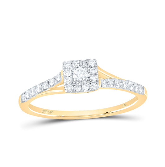 10K Yellow Or White Or Rose Gold Womens Round Diamond Halo Promise Ring , Womens Size: 5-10