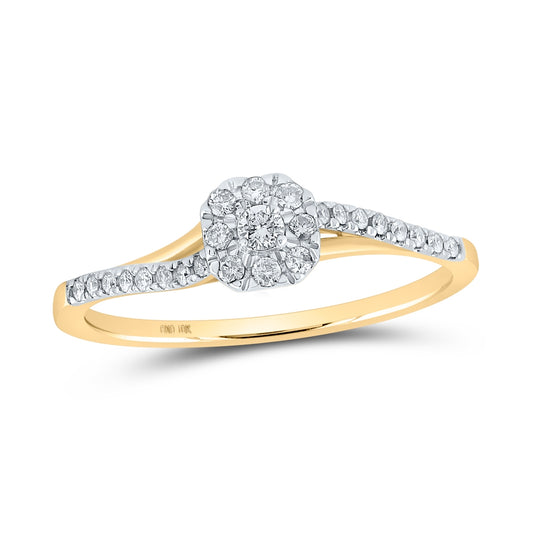 10K Yellow Gold Womens Round Diamond Square Halo Promise Ring 1/5 Cttw, Womens Size: 5-10