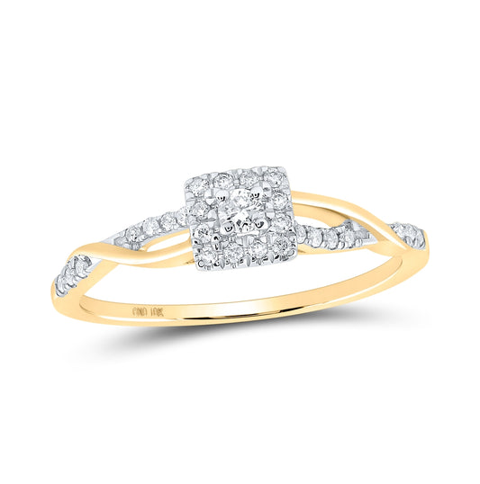 10K Yellow Gold Womens Round Diamond Twist Halo Promise Ring 1/5 Cttw, Womens Size: 5-10