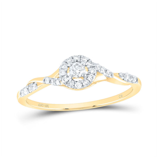 10K Yellow Gold Womens Round Diamond Halo Promise Ring 1/5 Cttw, Womens Size: 5-10