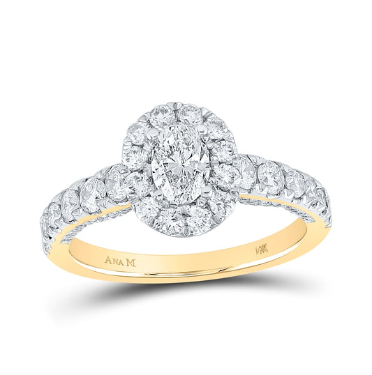 14K Yellow Gold Oval Diamond Halo Bridal Wedding Engagement Ring 1-1/2ctw, Womens Size: 5-10