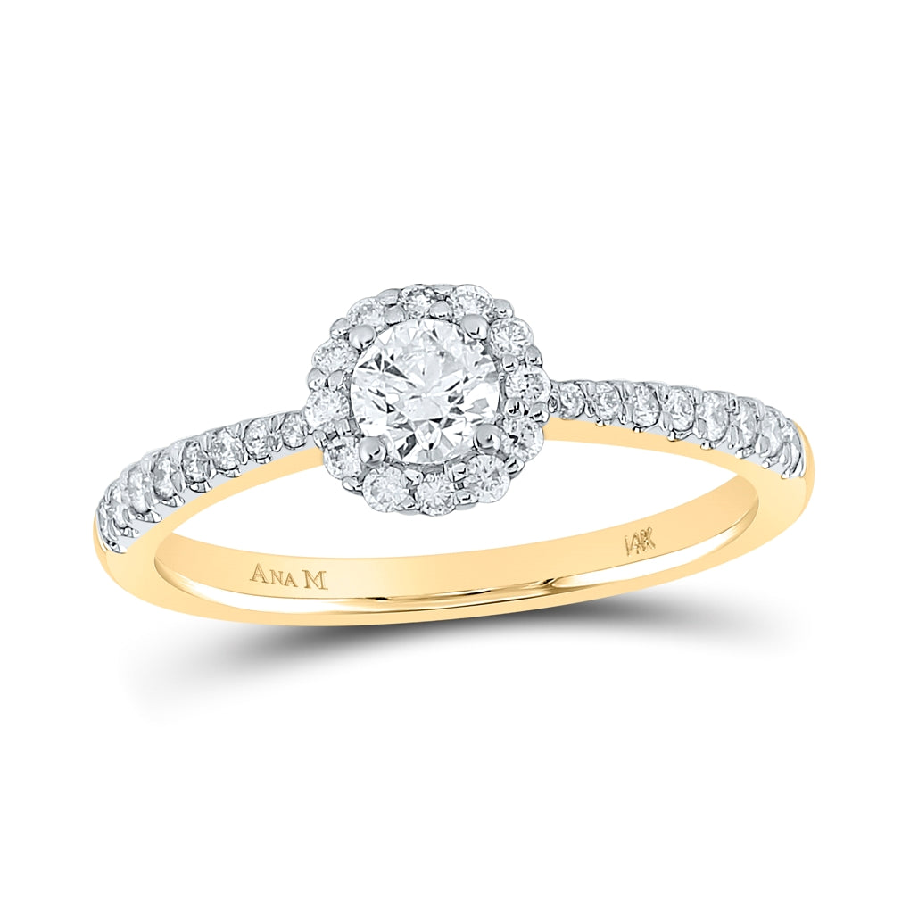 14K Yellow Gold Round Diamond Halo Bridal Wedding Engagement Ring 1/2ctw, Women's Size: 5-10