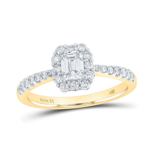 14K Yellow Gold Emerald Diamond Halo Bridal Wedding Engagement Ring 7/8 Cttw, Womens Size: 5-10