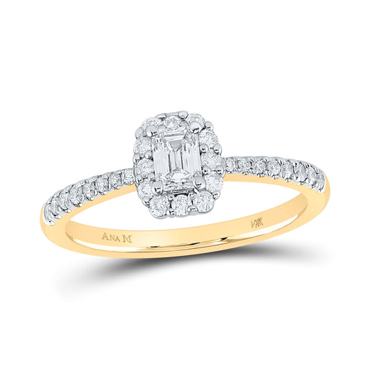 14K Yellow Gold Emerald Diamond Halo Bridal Wedding Engagement Ring 5/8 Cttw, Womens Size: 5-10