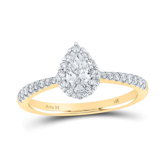 14K Yellow Gold Pear Diamond Halo Bridal Wedding Engagement Ring 5/8 Cttw, Womens Size: 5-10