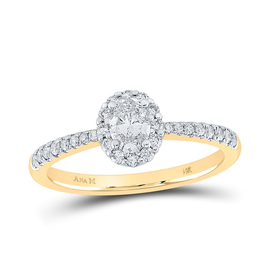 14K Yellow Gold Oval Diamond Halo Bridal Wedding Engagement Ring 1/2ctw, Womens Size: 5-10
