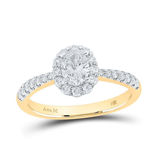 14K Yellow Gold Oval Diamond Halo Bridal Wedding Engagement Ring 7/8 Cttw, Womens Size: 5-10