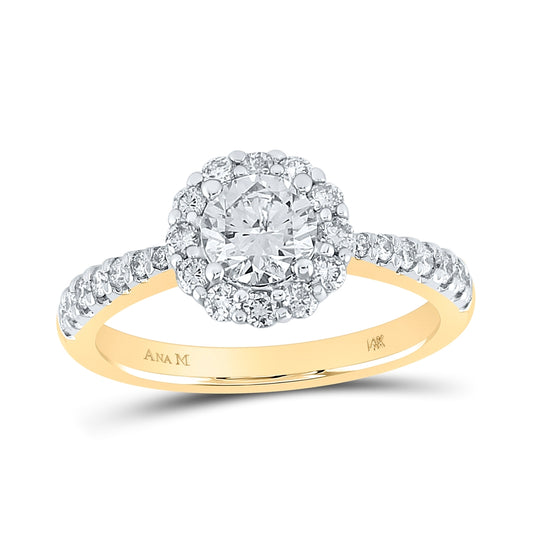 14K Yellow Gold Round Diamond Halo Bridal Wedding Engagement Ring 7/8 Cttw, Womens Size: 5-10