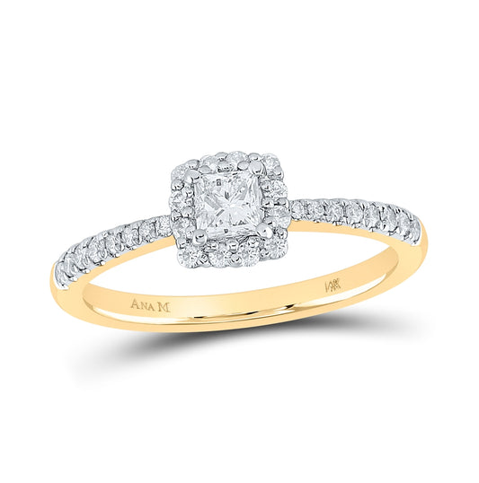 14K Yellow Gold Princess Diamond Square Halo Bridal Wedding Engagement Ring 1/2 Cttw, Womens Size: 5-10