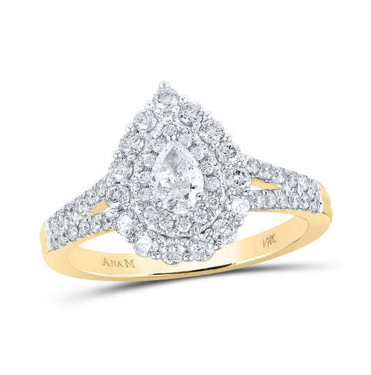 14K Yellow Gold Pear Diamond Halo Bridal Wedding Engagement Ring 1ctw, Women's Size: 5-10