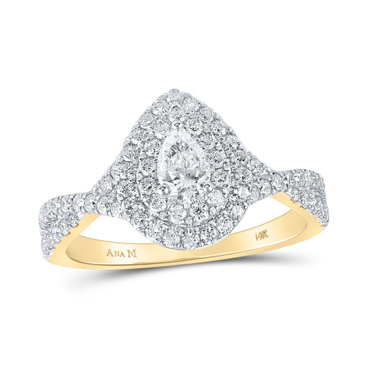 14K Yellow Gold Pear Diamond Tear Halo Bridal Wedding Engagement Ring 1 Cttw, Womens Size: 5-10