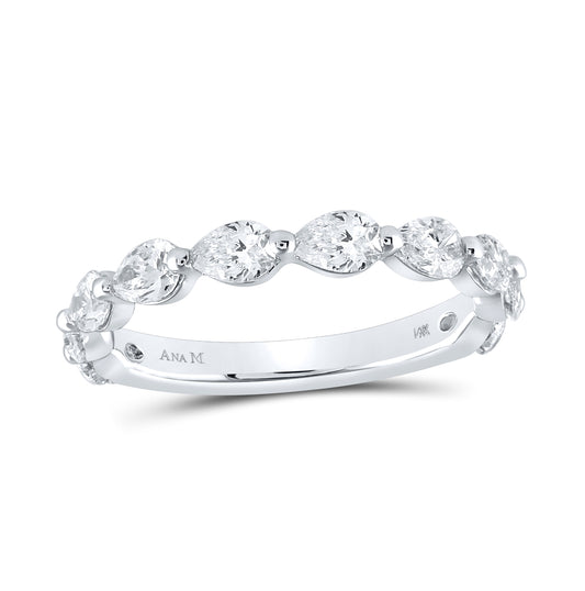 14K White Gold Womens Pear Diamond Horizontal Sideways Row Band Ring 1-1/2 Cttw, Womens Size: 5-10