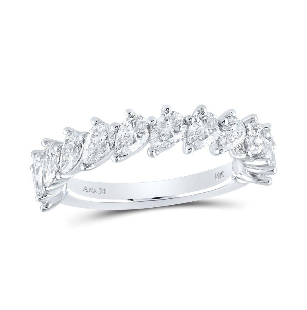 14K White Gold Womens Pear Diamond Single Row Band Ring 1-7/8 Cttw, Womens Size: 5-10