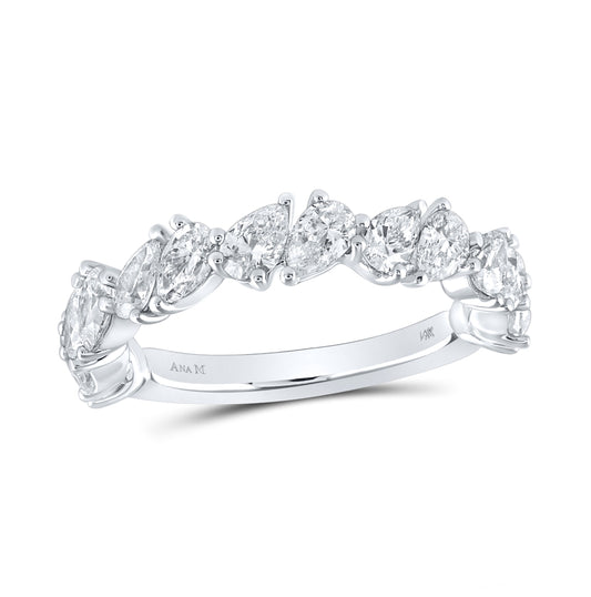 14K White Gold Womens Pear Diamond Alternating Band Ring 1-7/8 Cttw, Womens Size: 5-10