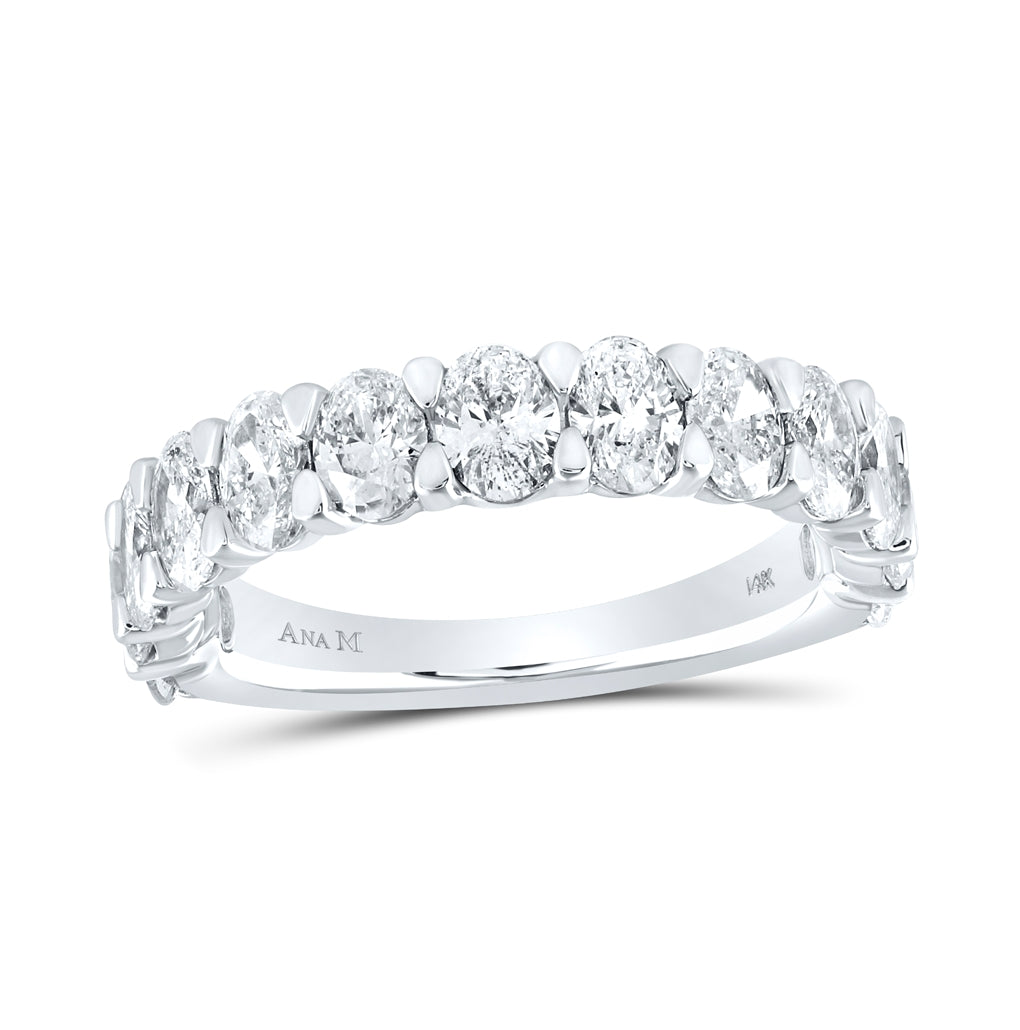 14K White Gold Womens Oval Diamond Single Row Band Ring 2-3/8 Cttw, Womens Size: 5-10