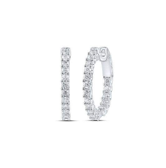 10K White Gold Womens Round Diamond Inside Outside Hoop Earrings 1-1/2 Cttw