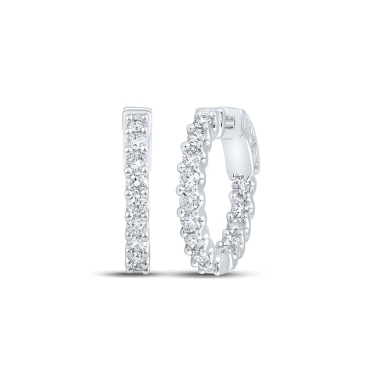 10K White Or 14K Rose Or Yellow Gold Womens Round Diamond In Out Hoop Earrings