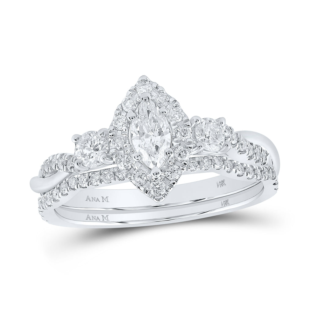 14K White Gold Marquise Diamond Halo Bridal Wedding Ring Band Set 3/4 Cttw, Womens Size: 5-10