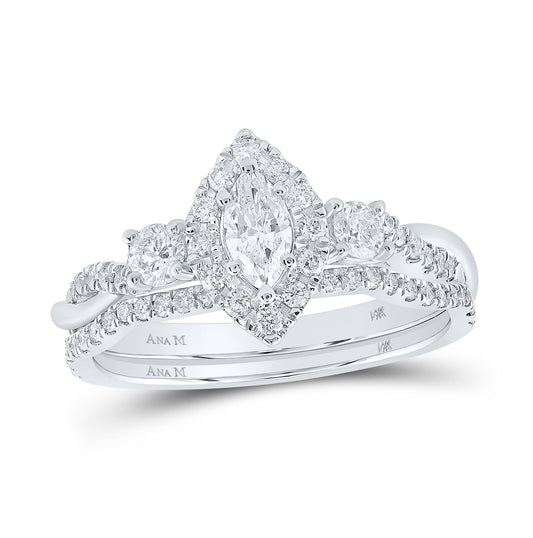 14K White Gold Marquise Diamond Halo Bridal Wedding Ring Band Set 3/4 Cttw, Womens Size: 5-10