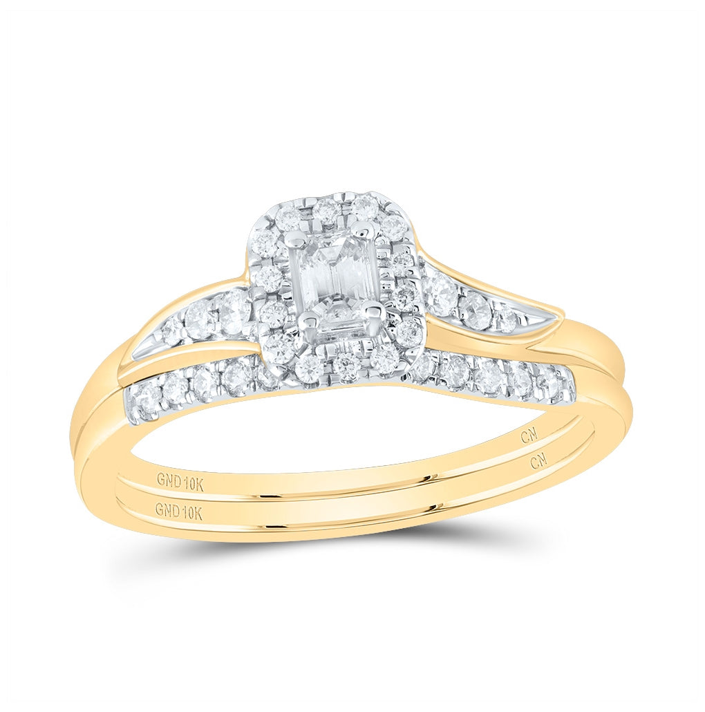 10K Yellow Or White Or Rose Gold Emerald Diamond Bridal Wedding Ring Band Set 1/3 Cttw, Womens Size: 5-10