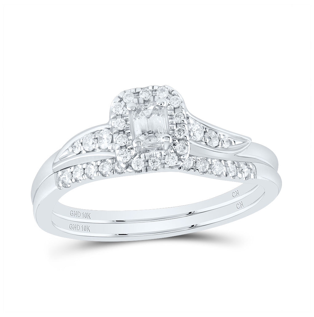 10K Yellow Or White Or Rose Gold Emerald Diamond Bridal Wedding Ring Band Set 1/3 Cttw, Womens Size: 5-10