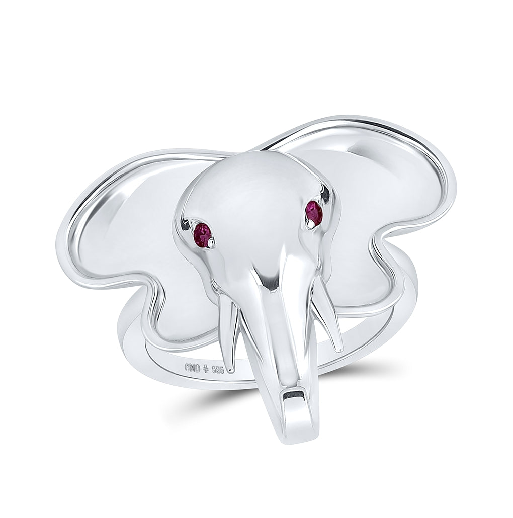 Sterling Silver Womens Round Ruby Elephant Animal Ring .03 Cttw, Womens Size: 5-10