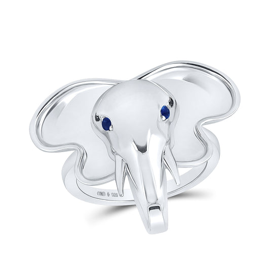 Sterling Silver Womens Round Blue Sapphire Elephant Animal Ring .03 Cttw, Womens Size: 5-10