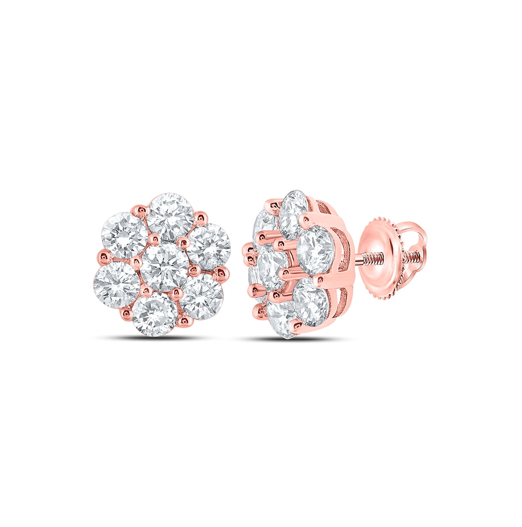 10K Yellow Or White Or Rose Gold Round Diamond Flower Cluster Earrings