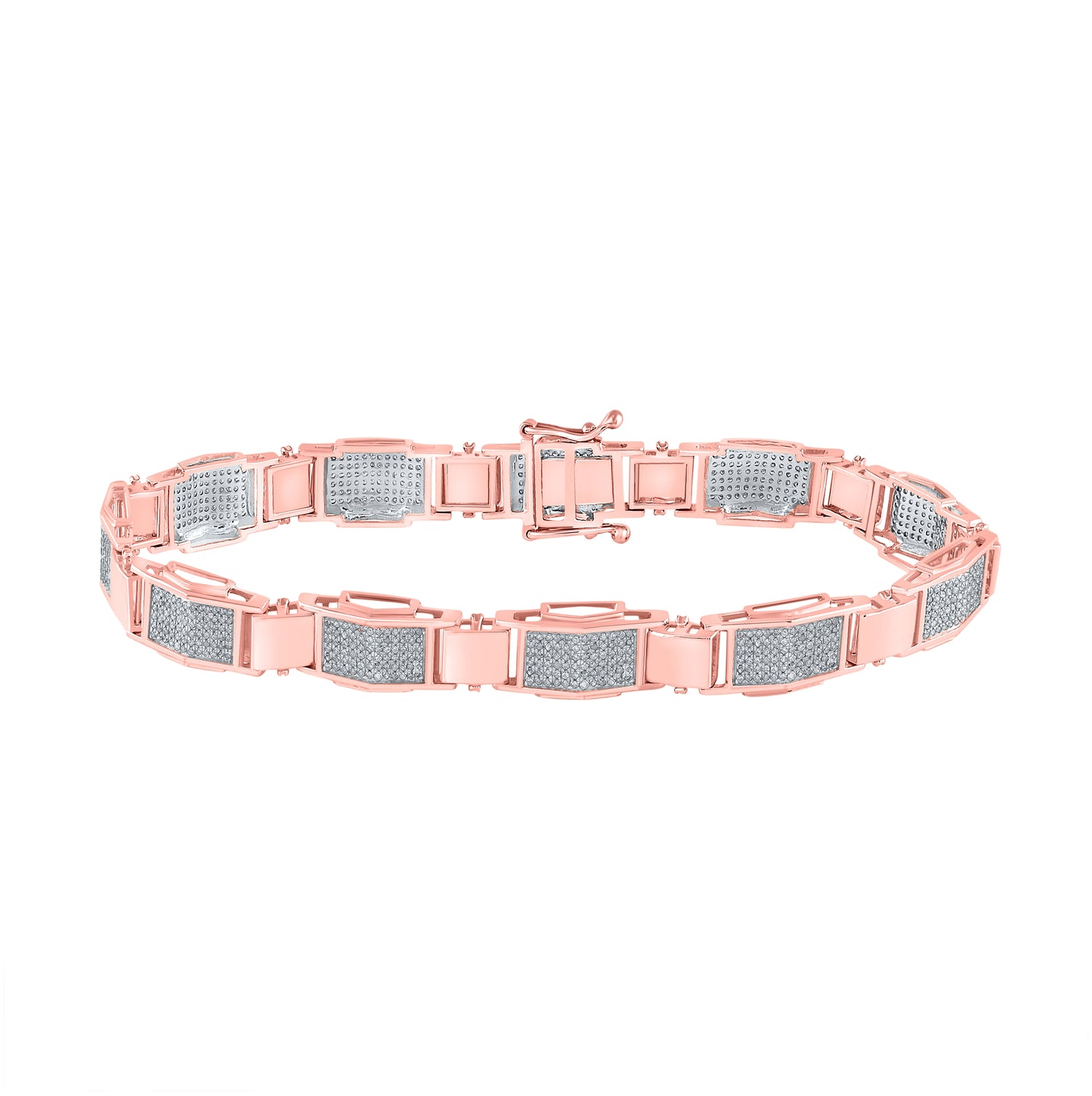 10K Rose Gold Mens Round Diamond Link Bracelet 1-1/2 Cttw
