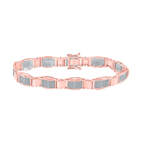 10K Rose Gold Mens Round Diamond Link Bracelet 1-1/2 Cttw