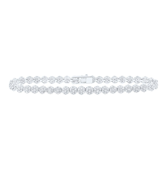 10K White Gold Womens Round Diamond Cluster Link Fashion Bracelet 3-1/5 Cttw