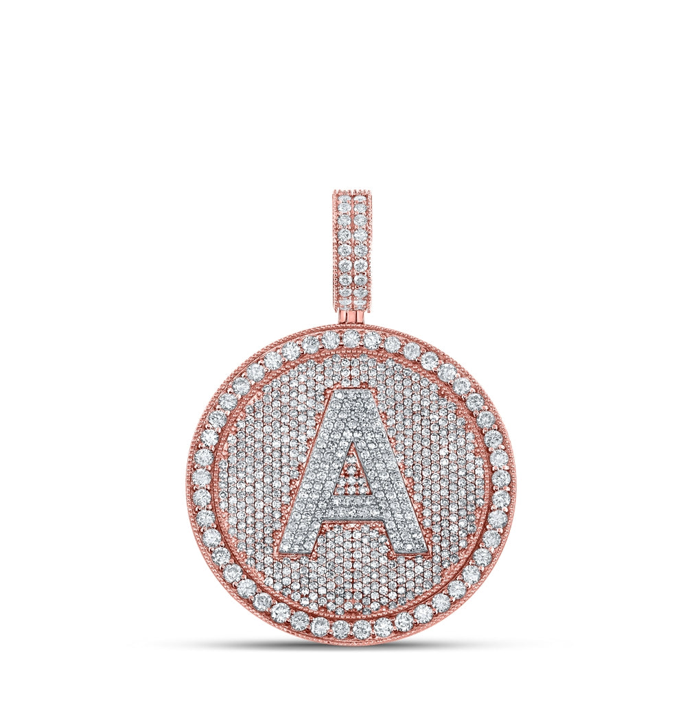10K Two-tone Gold Mens Round Diamond Initial Letter Charm Pendant