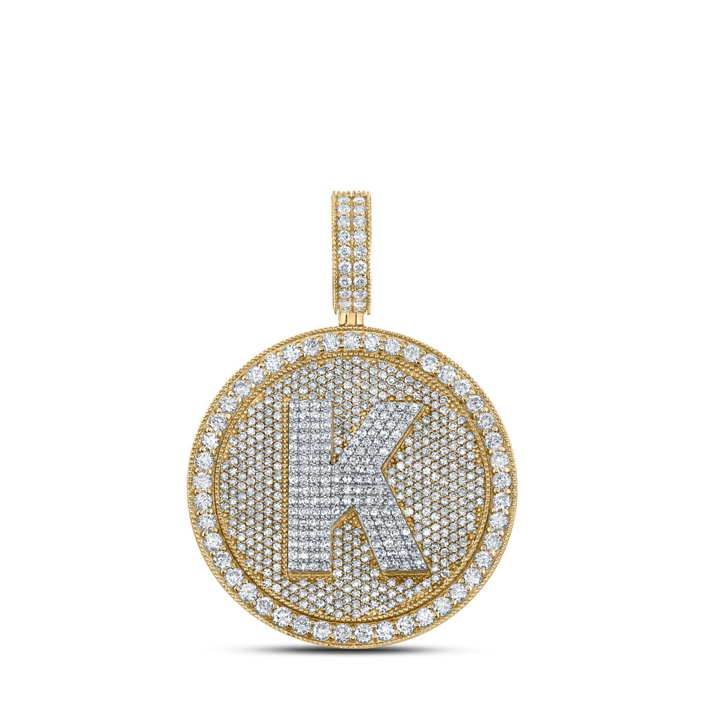 10K Two-tone Gold Mens Round Diamond Initial Letter Charm Pendant