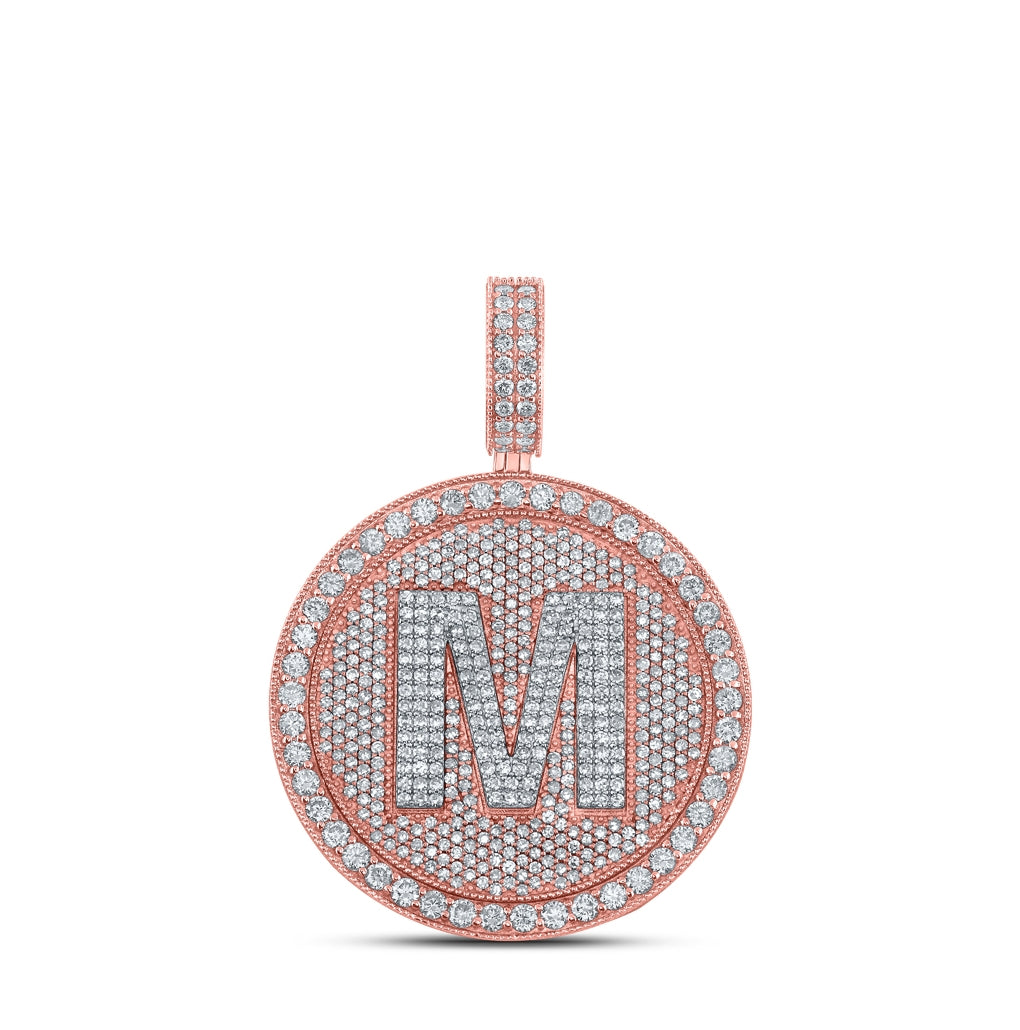 10kt Two-tone Gold 3 5/8ctw Diamond Nk Initial "m" Honey Comb Mens Charm
