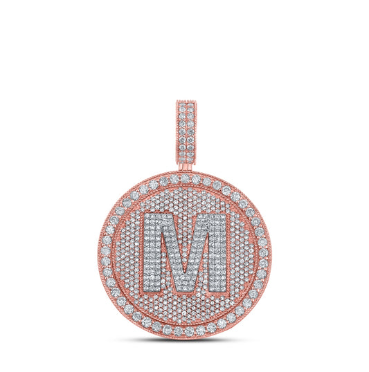 10kt Two-tone Gold 3 5/8ctw Diamond Nk Initial "m" Honey Comb Mens Charm