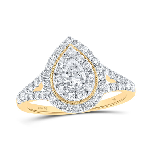 14K White Or Yellow Gold Pear Diamond Halo Bridal Wedding Engagement Ring , Womens Size: 5-10